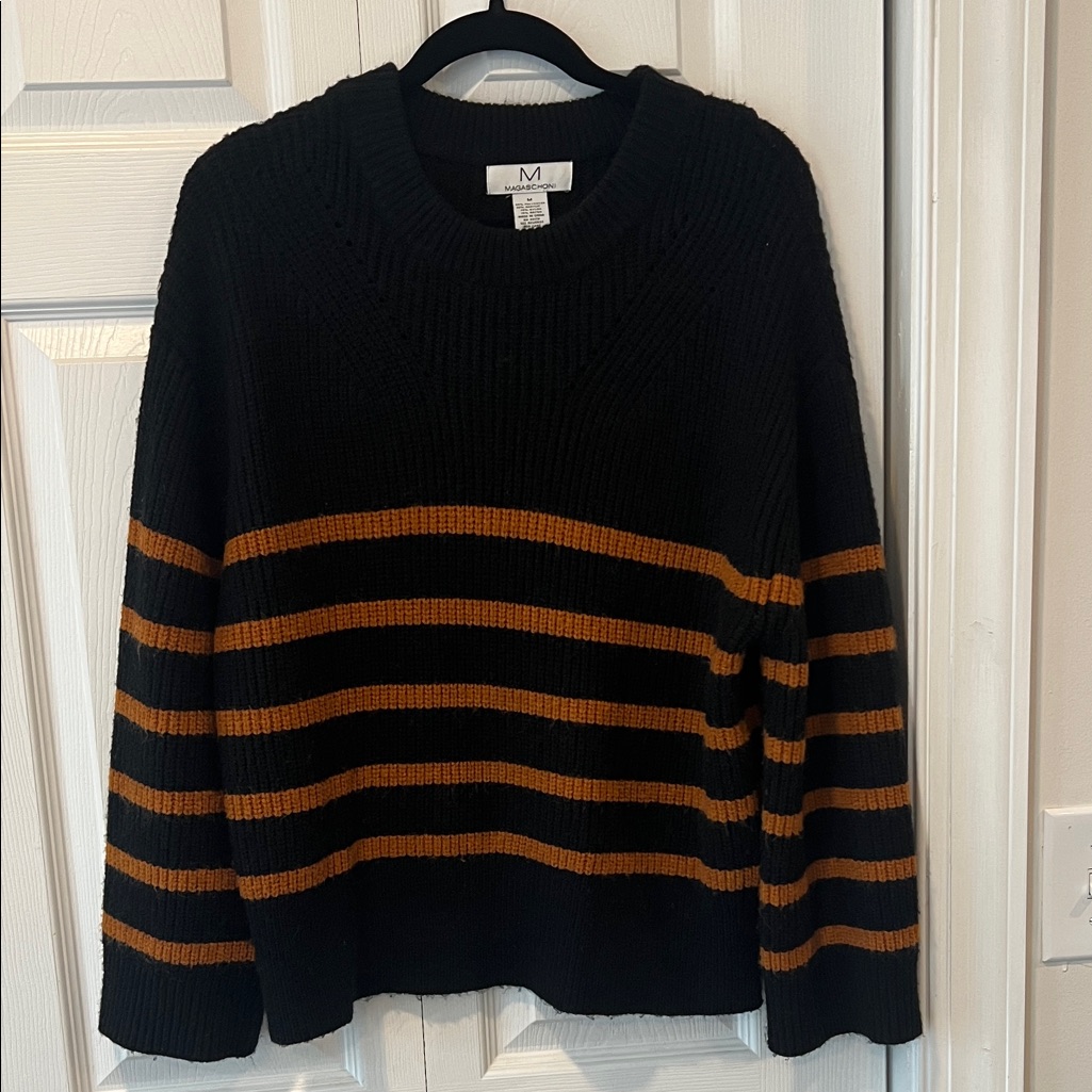 Magaschoni Black And Orange Striped Sweater